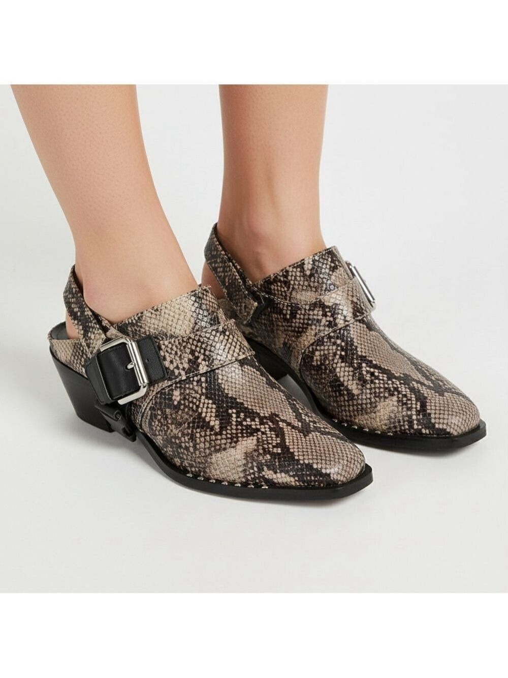 Rebels Vegan Leather Slingback Mule Reptile Snake Print Gray Slipons Sz 7.5 NWT